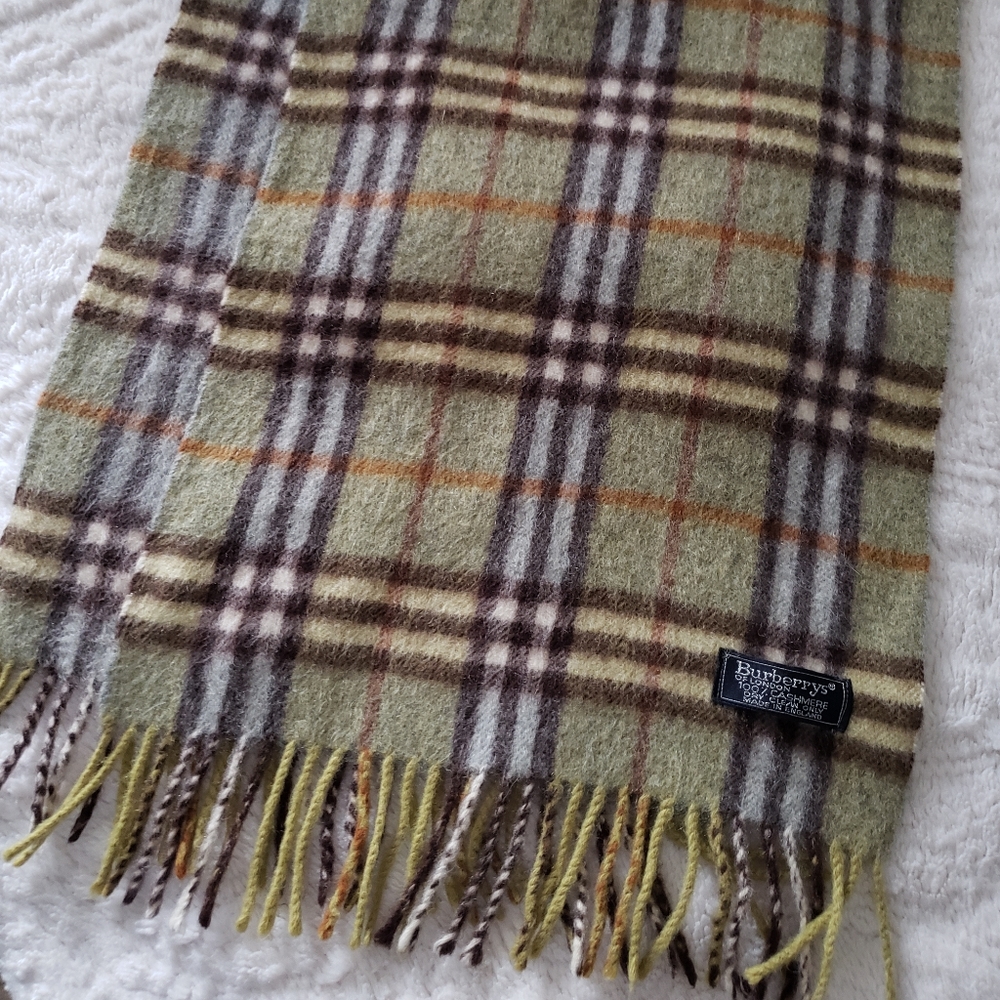 Burberry Cashmere 100% Nova Check green scarf VTG